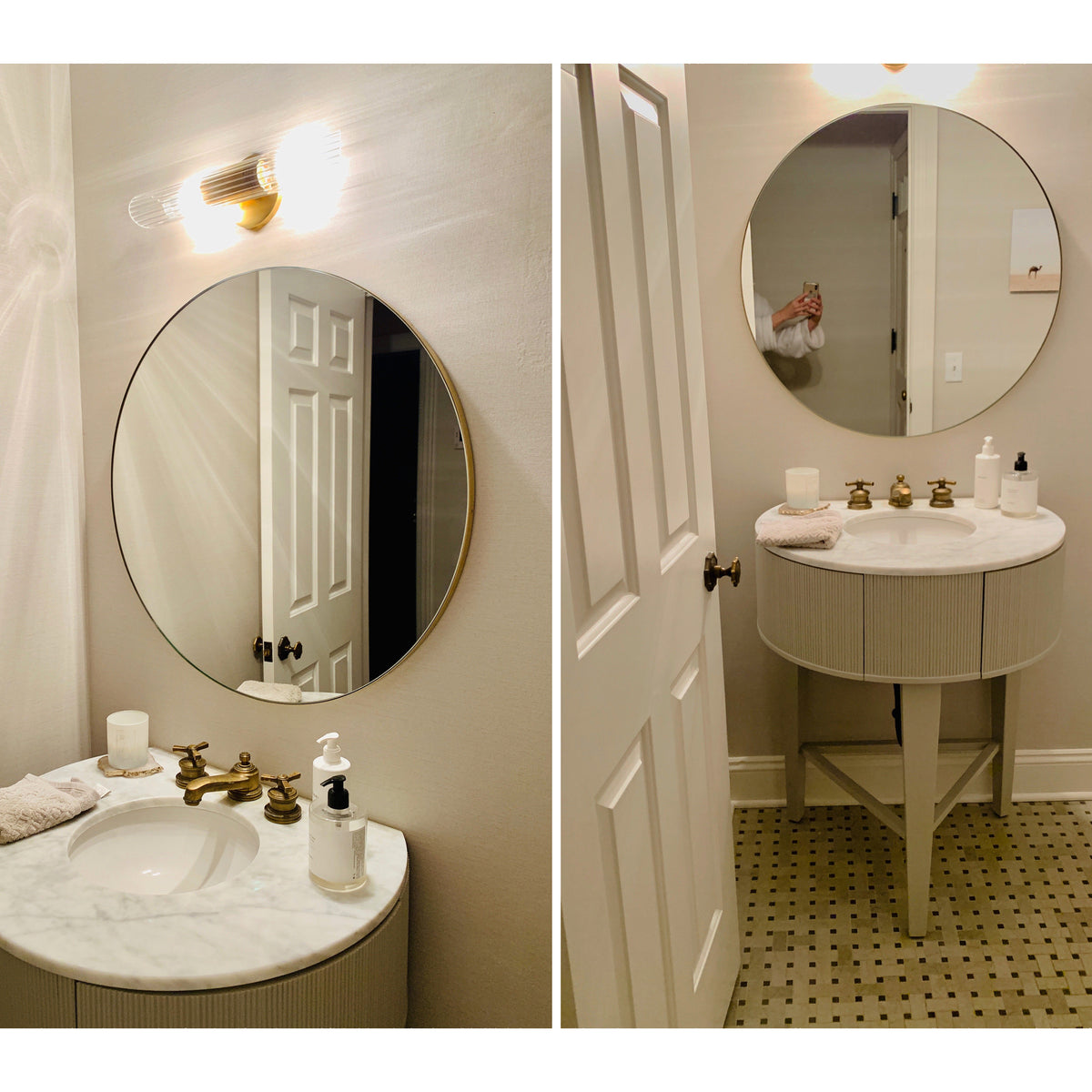 Set of 2 Bespoke Orbis™ Round Minimalist Customisable Mirror with Elegant Brass Frame (600mm)