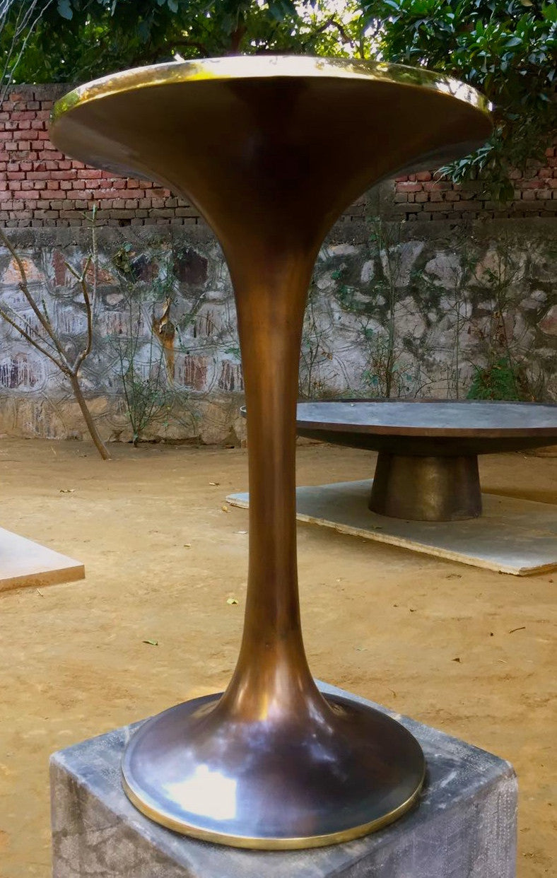 Handmade Cast Brass Tulip Side Table with Bronze Patina