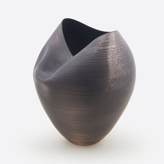 Large Black Collapsed Form, Vase, Interior Sculpture or Vessel, Objet D'Art