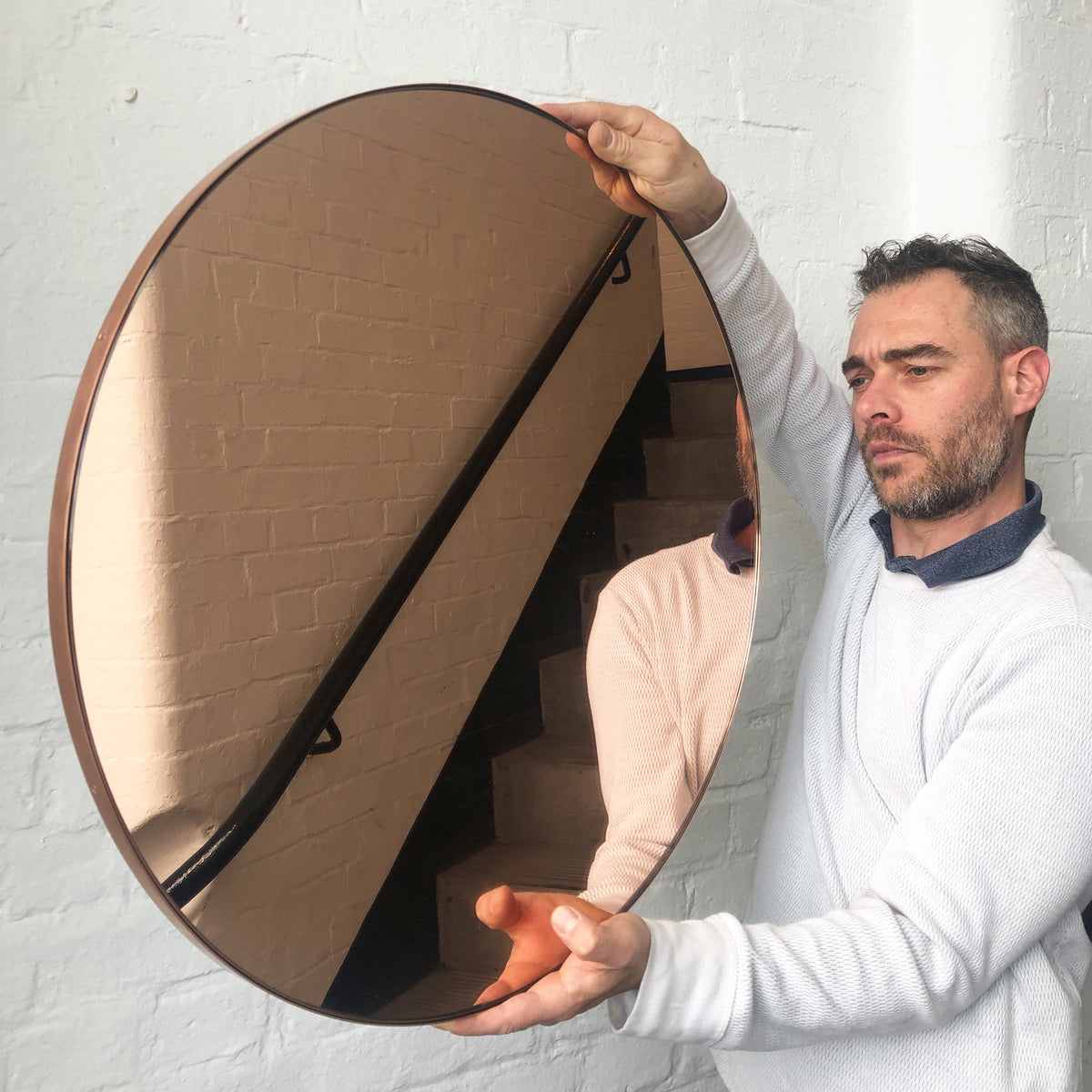 Orbis™ Rose gold Tinted Modern Round Mirror with a Copper Frame