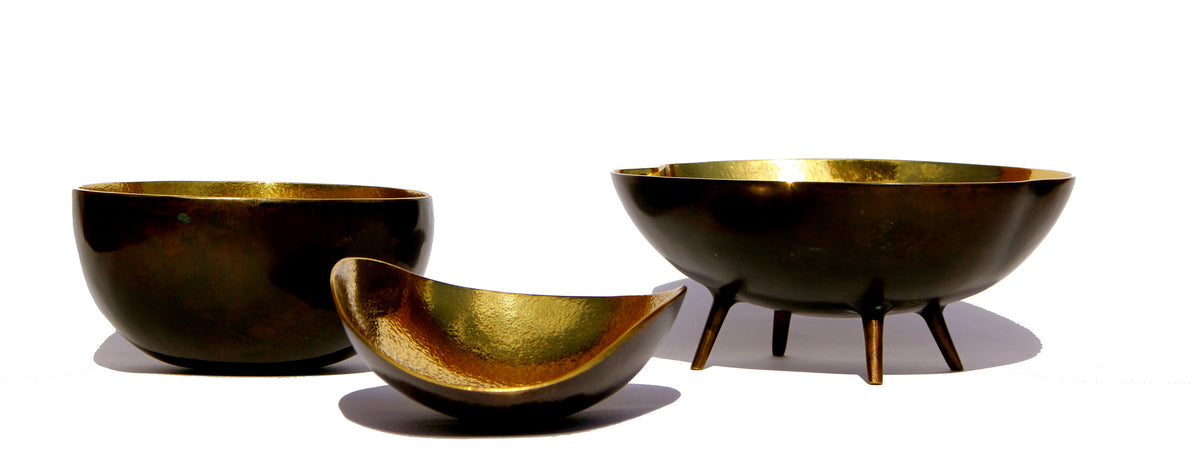 Set of three Brass Bowls with Bronze Patina Finish