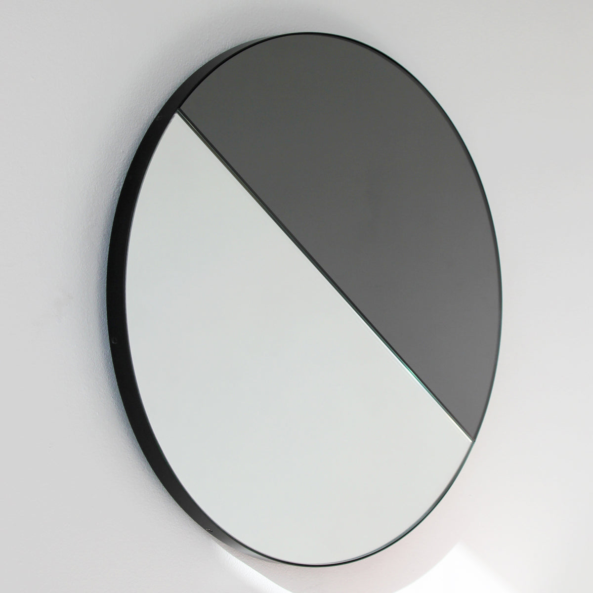 Orbis Dualis™ Mixed Tint (Black + Silver) Customisable Round Mirror with Black Frame