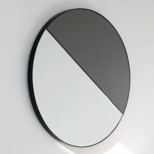 Orbis Dualis™ Mixed Tint (Black + Silver) Customisable Round Mirror with Black Frame