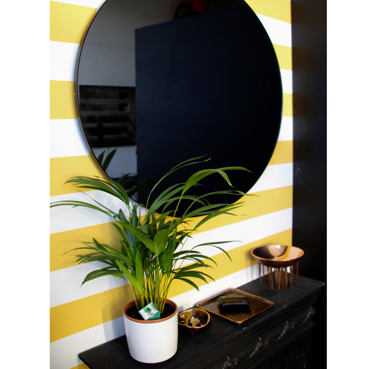 Orbis™ Round Black Tinted Contemporary Mirror with Black Frame