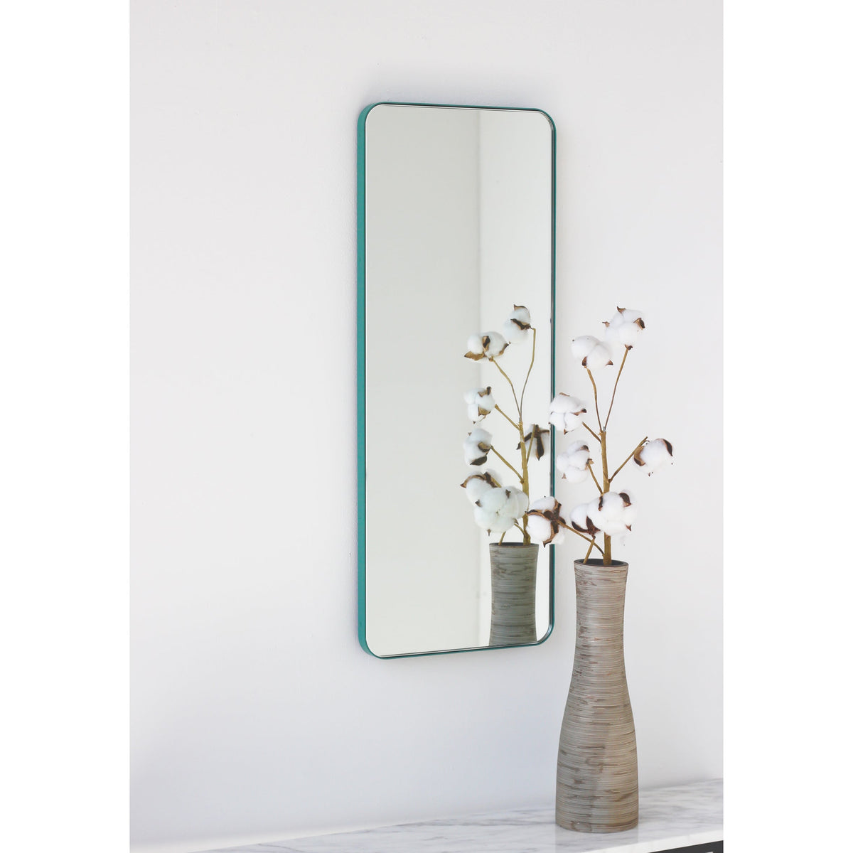 In Stock Quadris Rectangular Modern Mirror with Mint Turquoise Frame