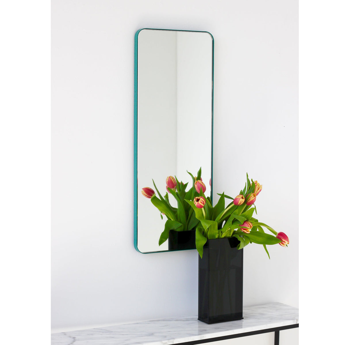 In Stock Quadris Rectangular Modern Mirror with Mint Turquoise Frame