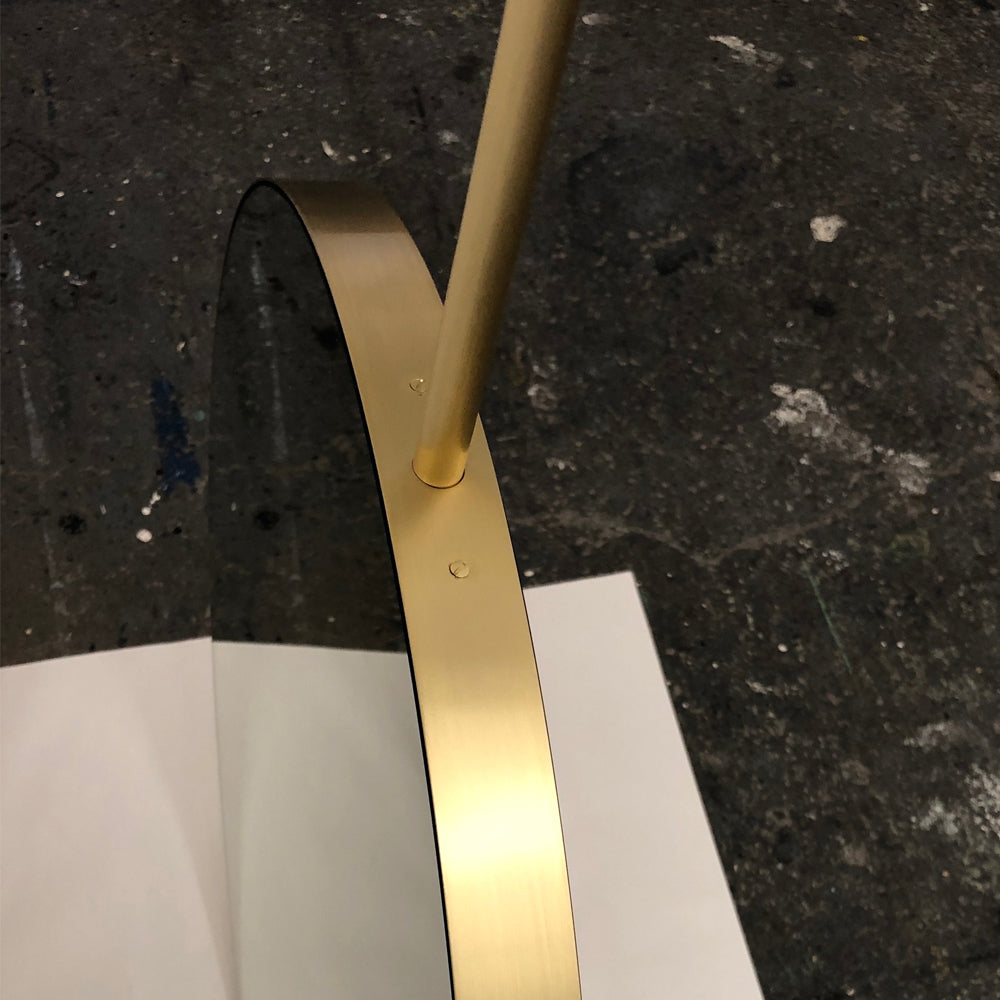 Arcus™ Suspended Arch shaped Bathroom Modern Mirror with a Brushed Brass Frame