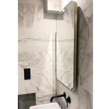 Quadris™ Illuminated Rectangular Contemporary Mirror with Brass Frame