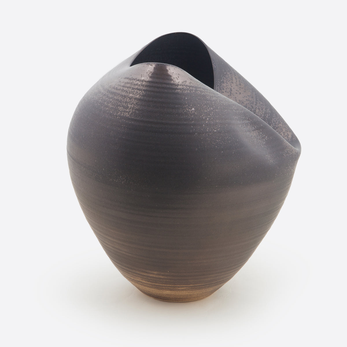 Large Black Collapsed Form, Vase, Interior Sculpture or Vessel, Objet D'Art