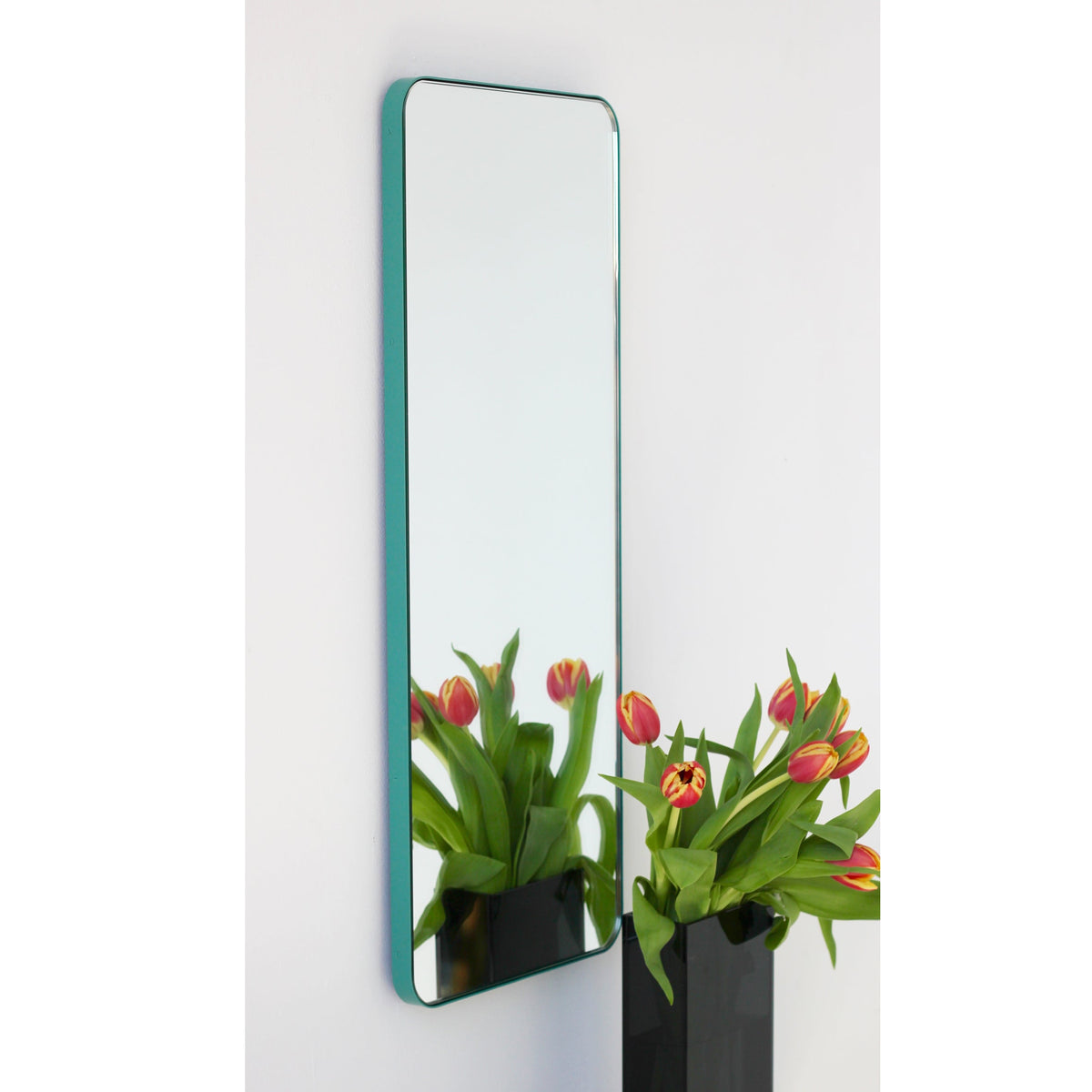 In Stock Quadris Rectangular Modern Mirror with Mint Turquoise Frame