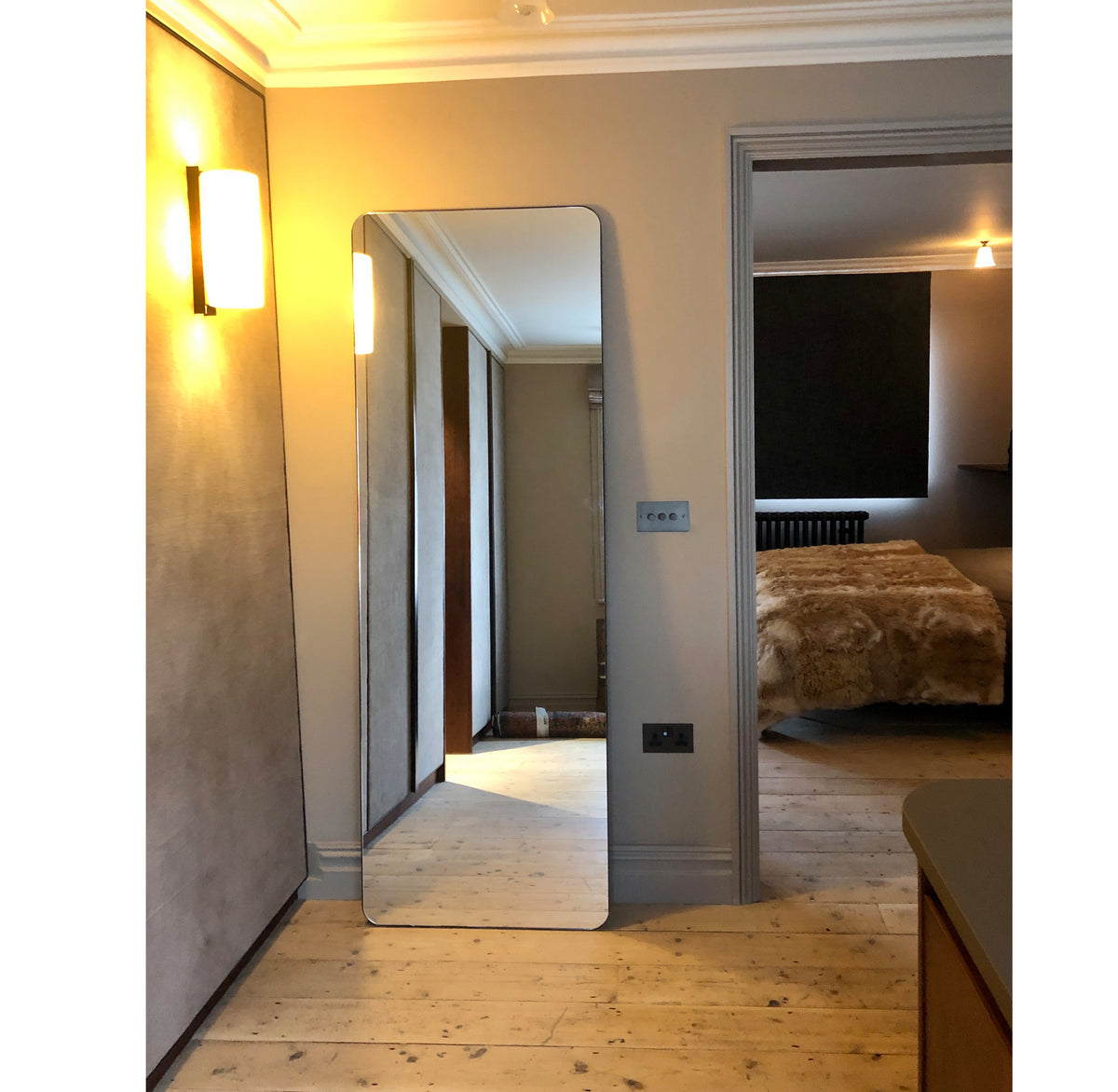 Wall Leaning Quadris™ Floor Mirror with a Bronze Patina Brass Frame