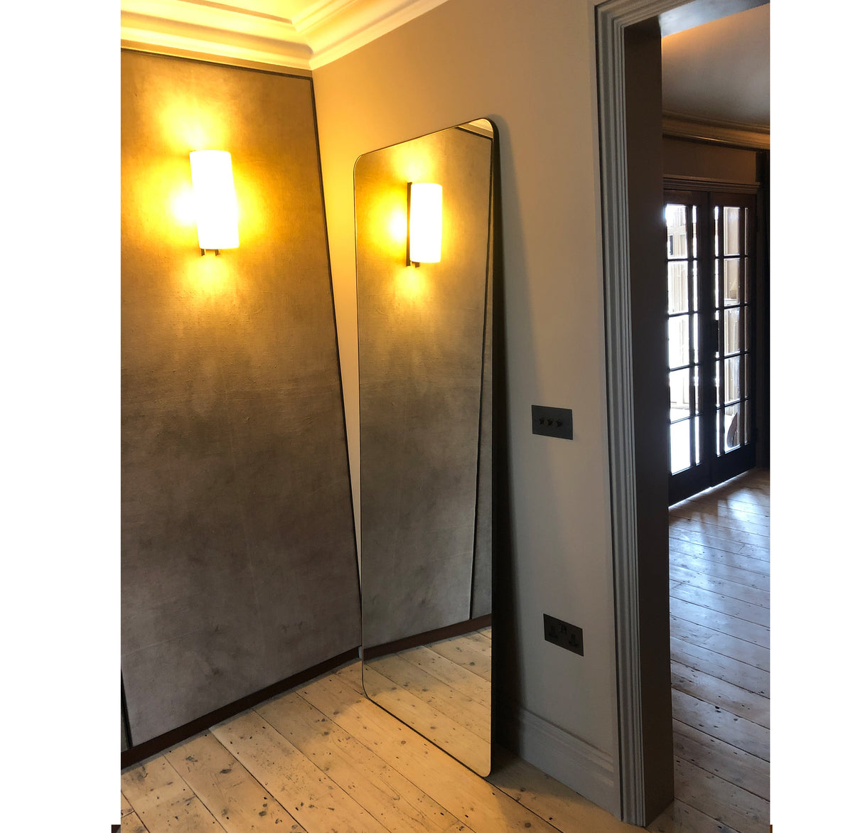 Wall Leaning Quadris™ Floor Mirror with a Bronze Patina Brass Frame