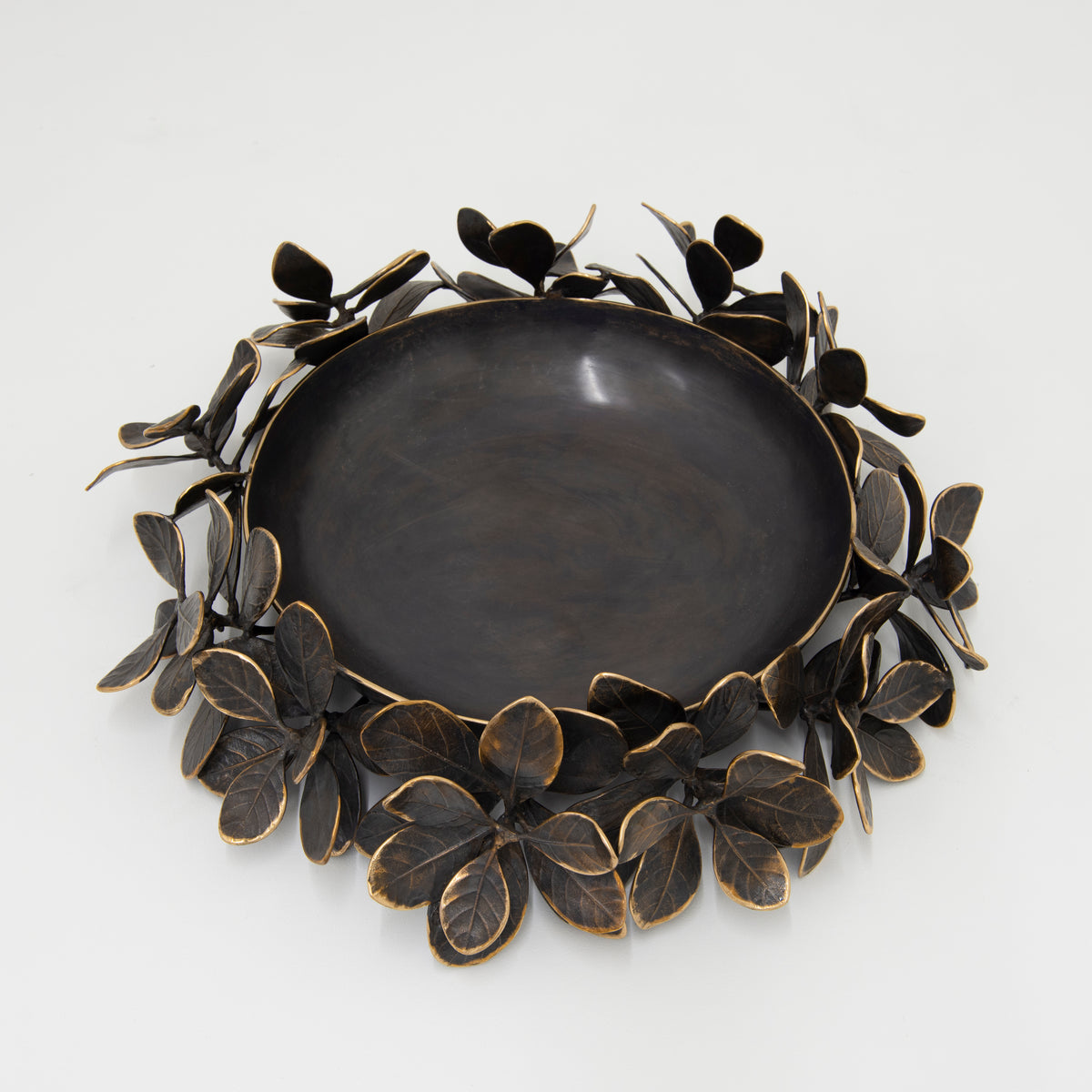 Large Handmade Cast Bronze Kathal Leaves Decorative Bowl Sculpture