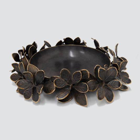 Large Handmade Cast Bronze Kathal Leaves Decorative Bowl Sculpture