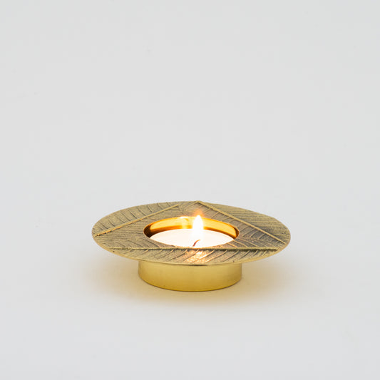 Cast Brass Leaf Tealight Candleholder