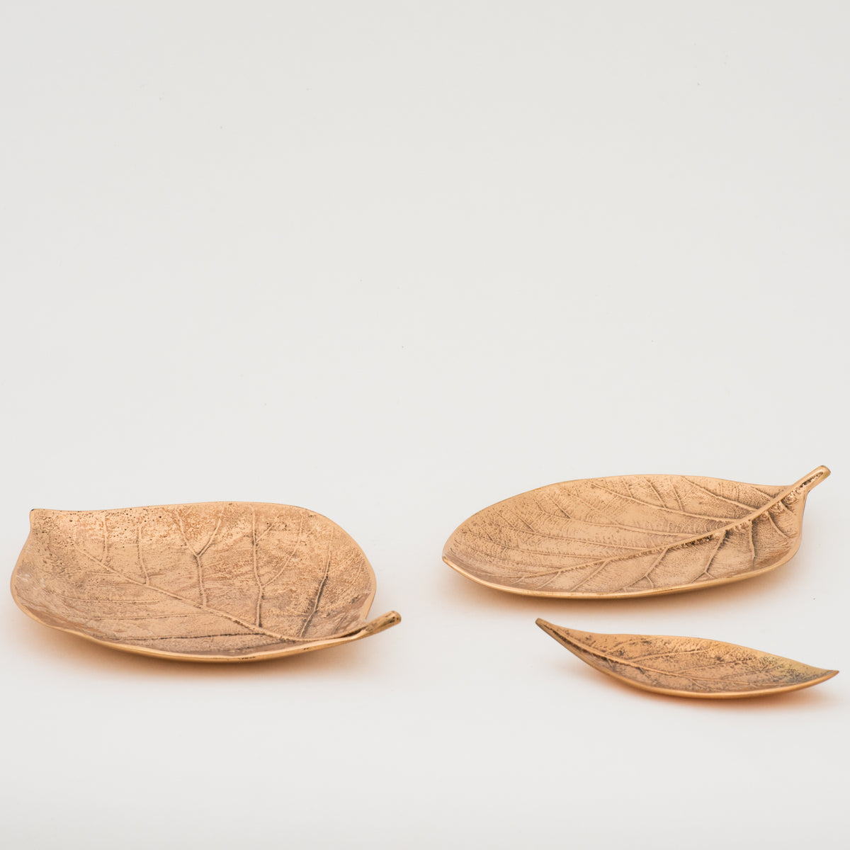 Set of 3 Handmade Cast Bronze Leaves Decorative Dishes, Vide-poche