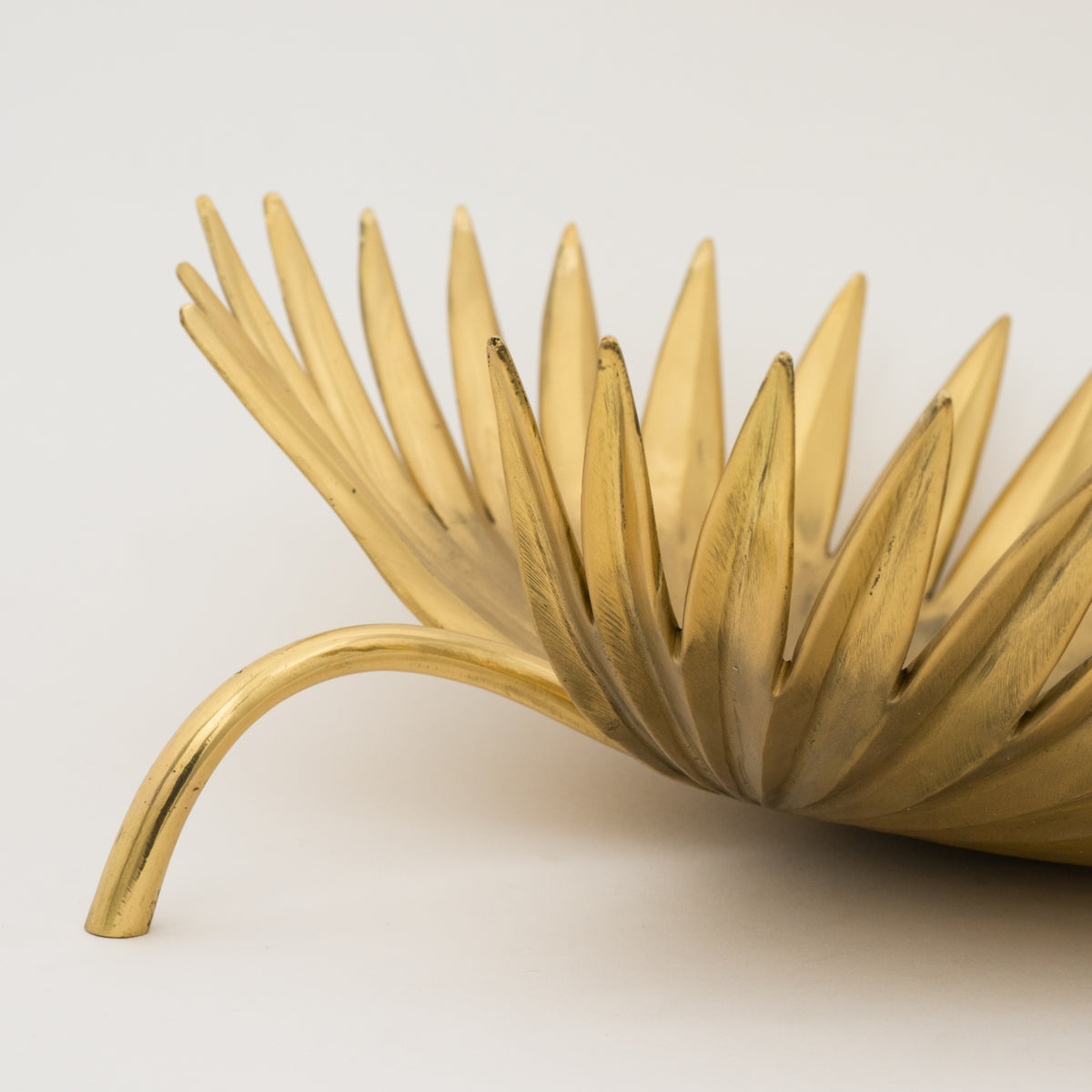 Handcast Brass Palm Tree Leaf Decorative Bowl Sculpture, Large