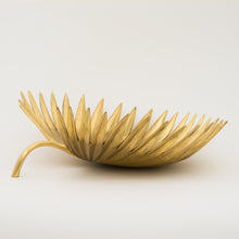 Handcast Brass Palm Tree Leaf Decorative Bowl Sculpture, Large