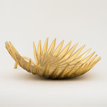 Handcast Brass Palm Tree Leaf Decorative Bowl Sculpture, Large