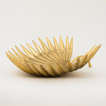 Handcast Brass Palm Tree Leaf Decorative Bowl Sculpture, Large