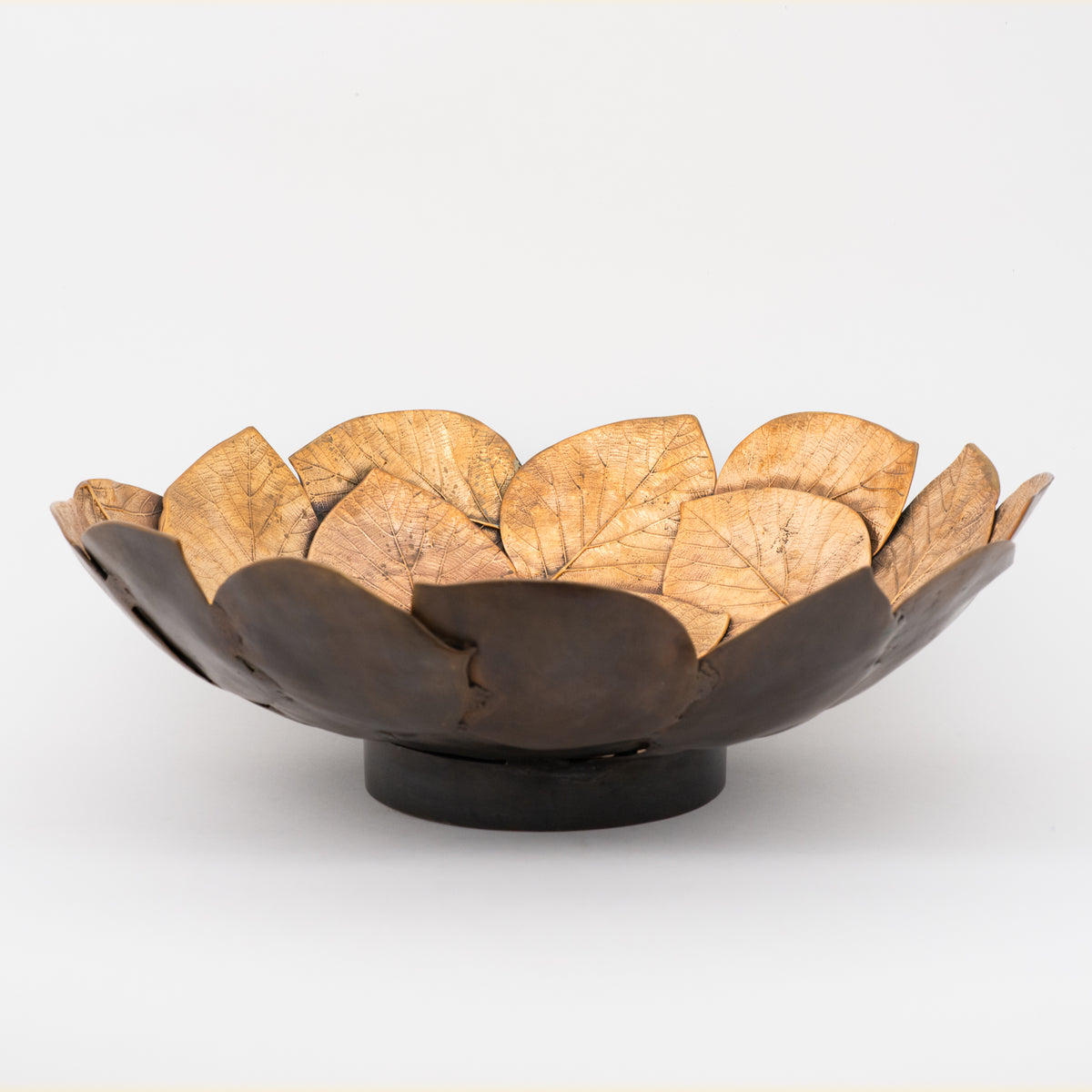 Handmade Brass Cast Leaf Decorative Bowl Sculpture, Large