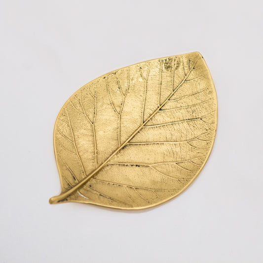 Brass Cast Leaf Decorative Tray, Vide-poche, Medium