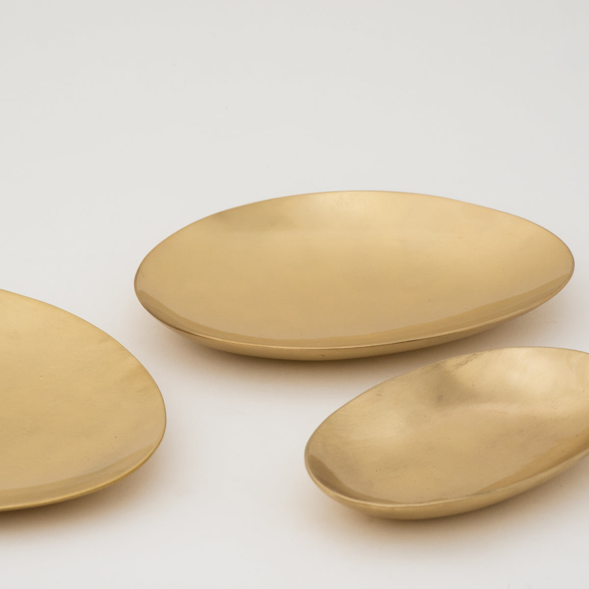 Set of 3 Handmade Brushed Brass Decorative Plates, Vide-Poche