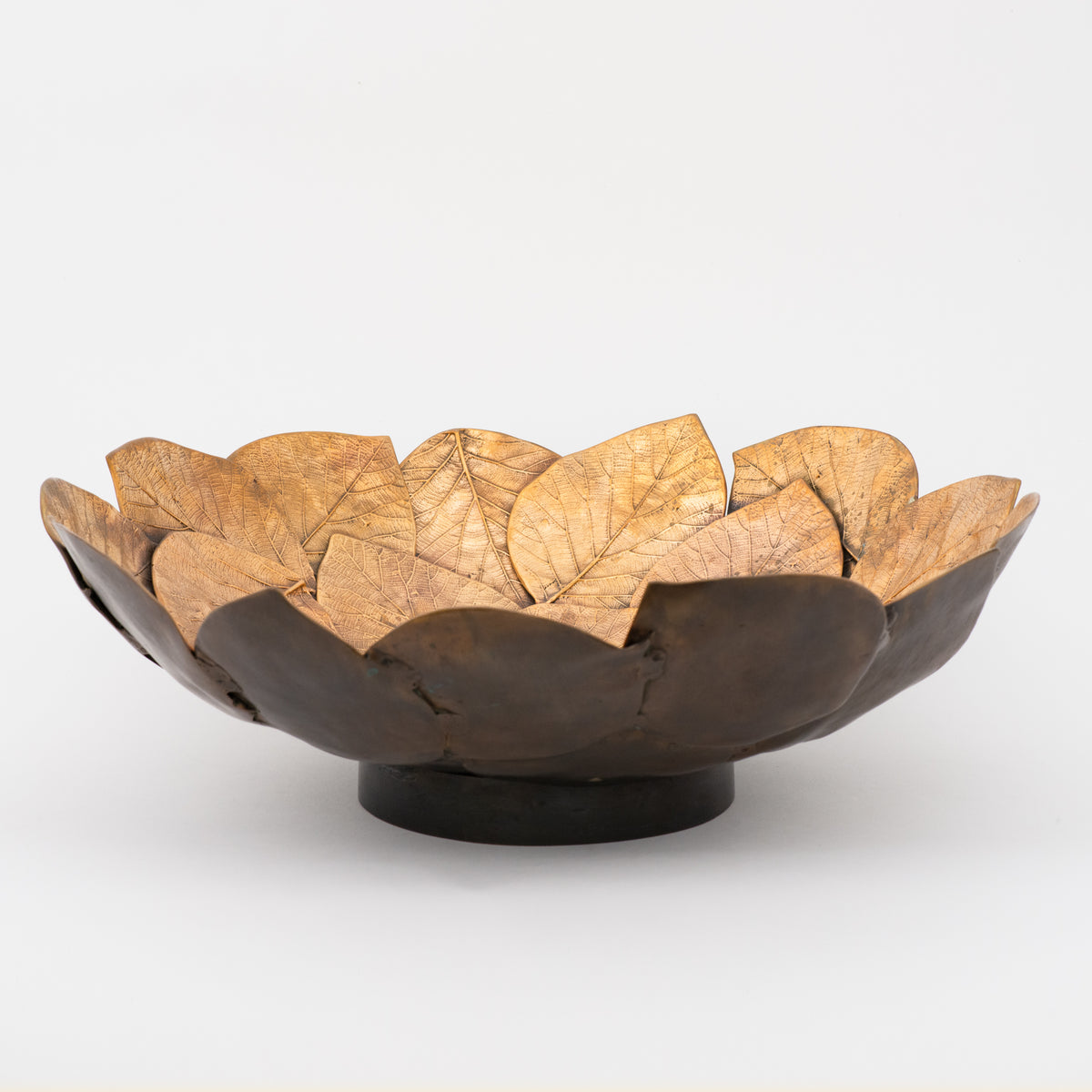 Handmade Bronze Cast Leaf Decorative Bowl Sculpture, Medium