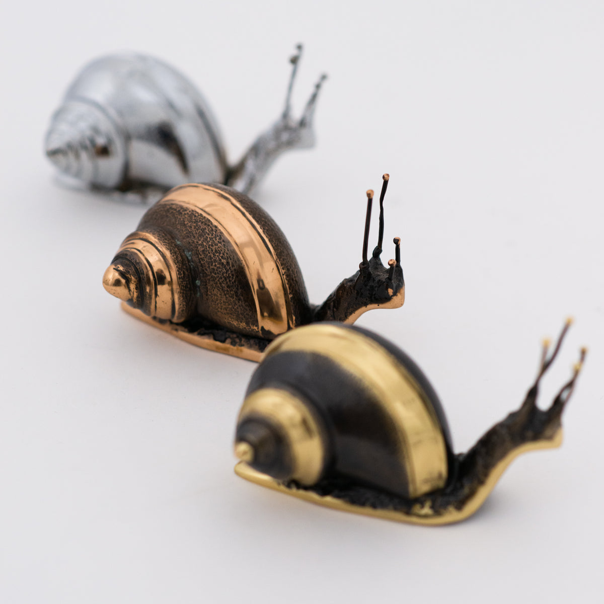 Handmade Cast Bronze Light Patina Snail Paperweight, Large