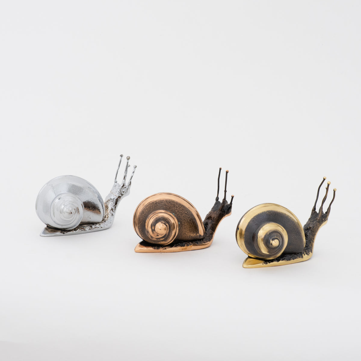 Handmade Cast Bronze Light Patina Snail Paperweight, Large