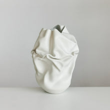 Unique Ceramic Sculpture Vessel, Medium Tall White Undulating Crumpled Form N.51, Objet d'Art