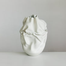 Unique Ceramic Sculpture Vessel, Medium Tall White Undulating Crumpled Form N.51, Objet d'Art