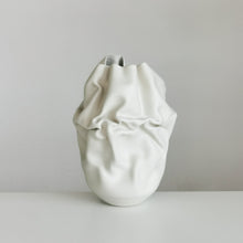 Unique Ceramic Sculpture Vessel, Medium Tall White Undulating Crumpled Form N.51, Objet d'Art