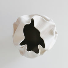 Unique Ceramic Sculpture Vessel, Medium Tall White Undulating Crumpled Form N.51, Objet d'Art