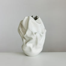 Unique Ceramic Sculpture Vessel, Medium Tall White Undulating Crumpled Form N.51, Objet d'Art