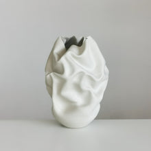 Unique Ceramic Sculpture Vessel, Medium Tall White Undulating Crumpled Form N.51, Objet d'Art