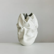 Unique Ceramic Sculpture Vessel, Medium Tall White Undulating Crumpled Form N.51, Objet d'Art