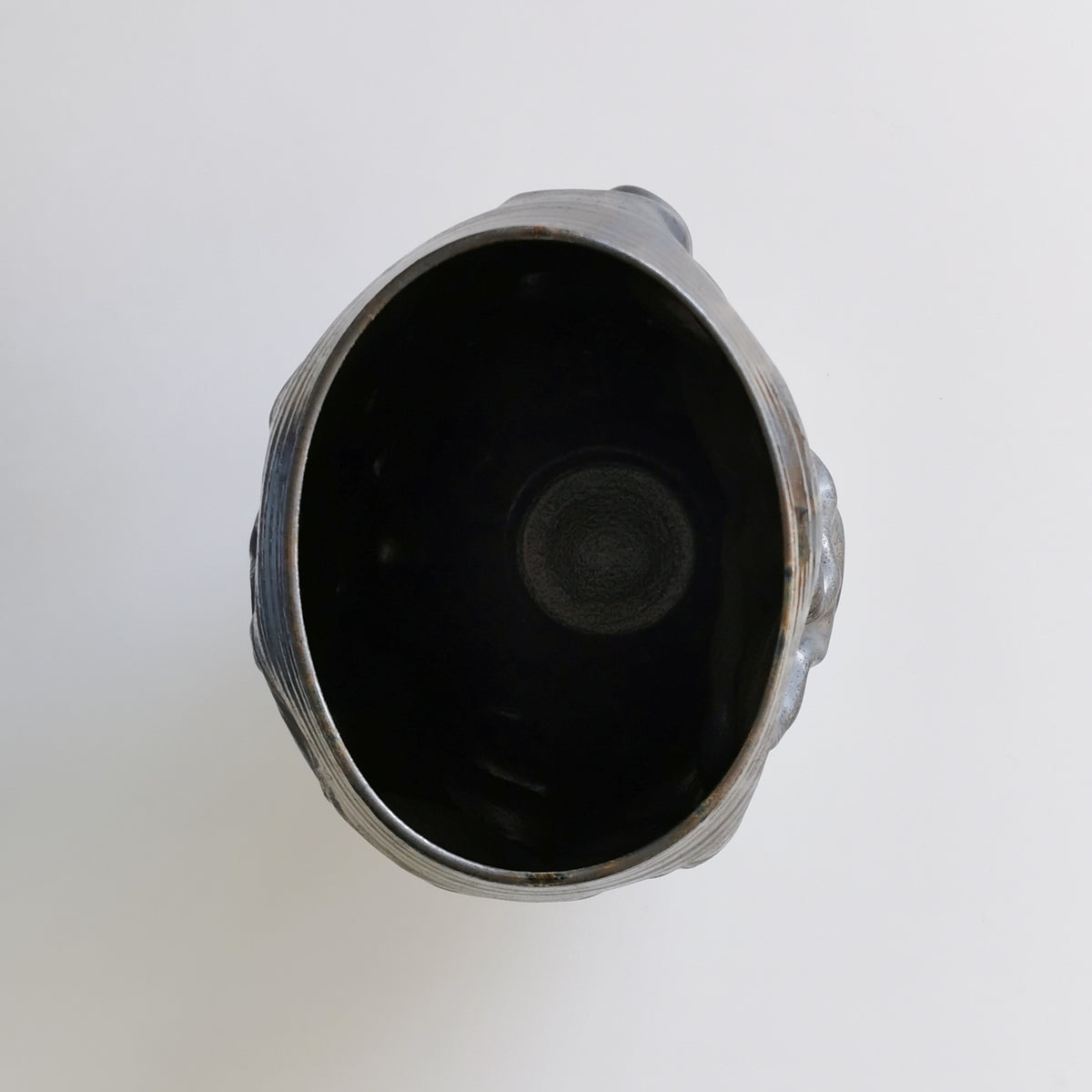 Unique Ceramic Sculpture Vessel, Tall Black Crumpled Form N.53, Objet d'Art