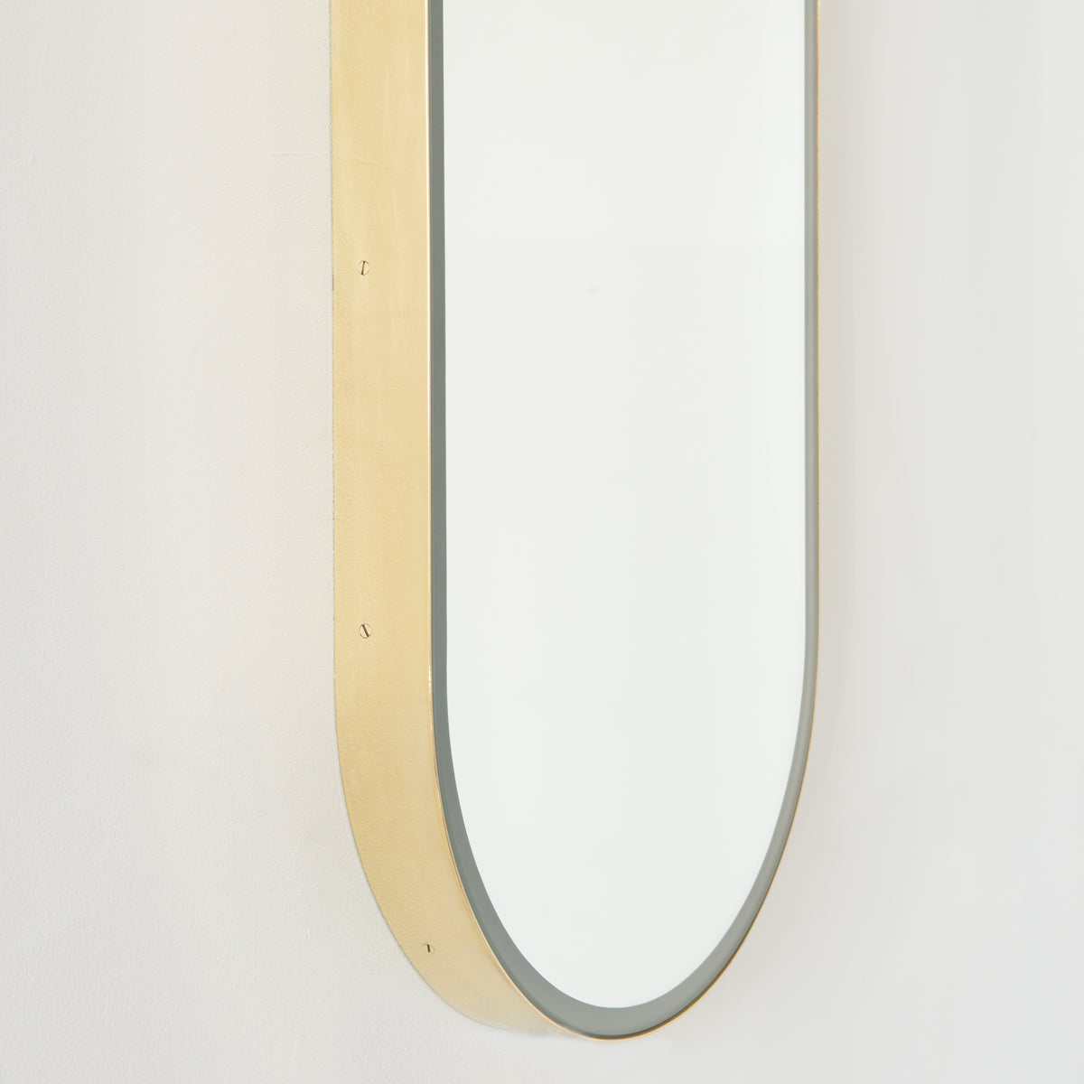 Capsula™ Front Illuminated Capsule shaped Mirror with Elegant Brushed Brass Frame, Customisable