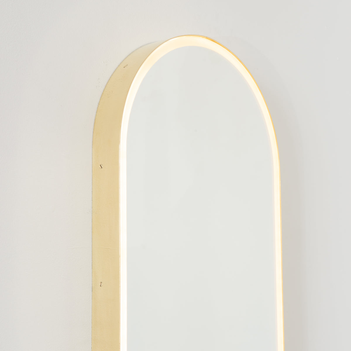 Capsula™ Front Illuminated Capsule shaped Mirror with Elegant Brushed Brass Frame, Customisable
