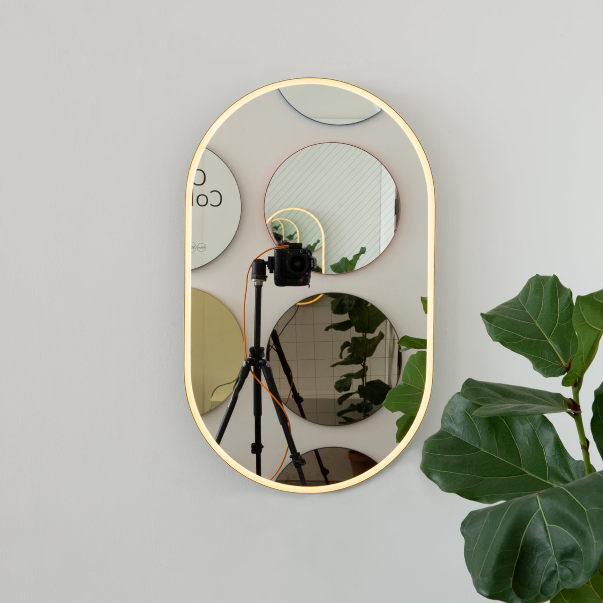 Capsula™ Front Illuminated Capsule shaped Mirror with Bronze Patina Brass Frame, Customisable