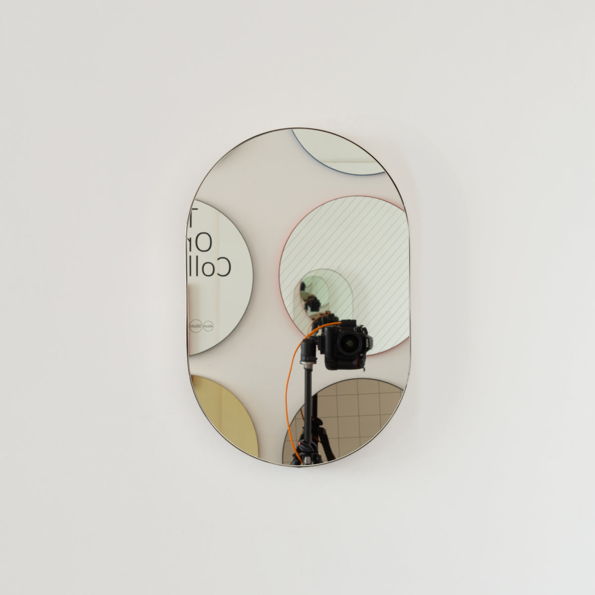 Capsula™ Capsule shaped Mirror with Modern Nickel Plated Frame, Customisable