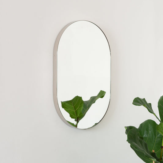 In Stock Capsula Pill shaped Mirror with Modern Nickel Plated Frame