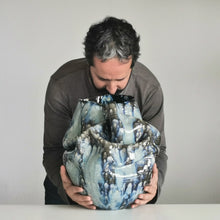 Undulating Form Galaxy Blue Glaze, Unique Ceramic Sculpture Vessel N.78, Objet d'Art