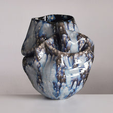 Undulating Form Galaxy Blue Glaze, Unique Ceramic Sculpture Vessel N.78, Objet d'Art