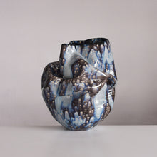 Undulating Form Galaxy Blue Glaze, Unique Ceramic Sculpture Vessel N.78, Objet d'Art