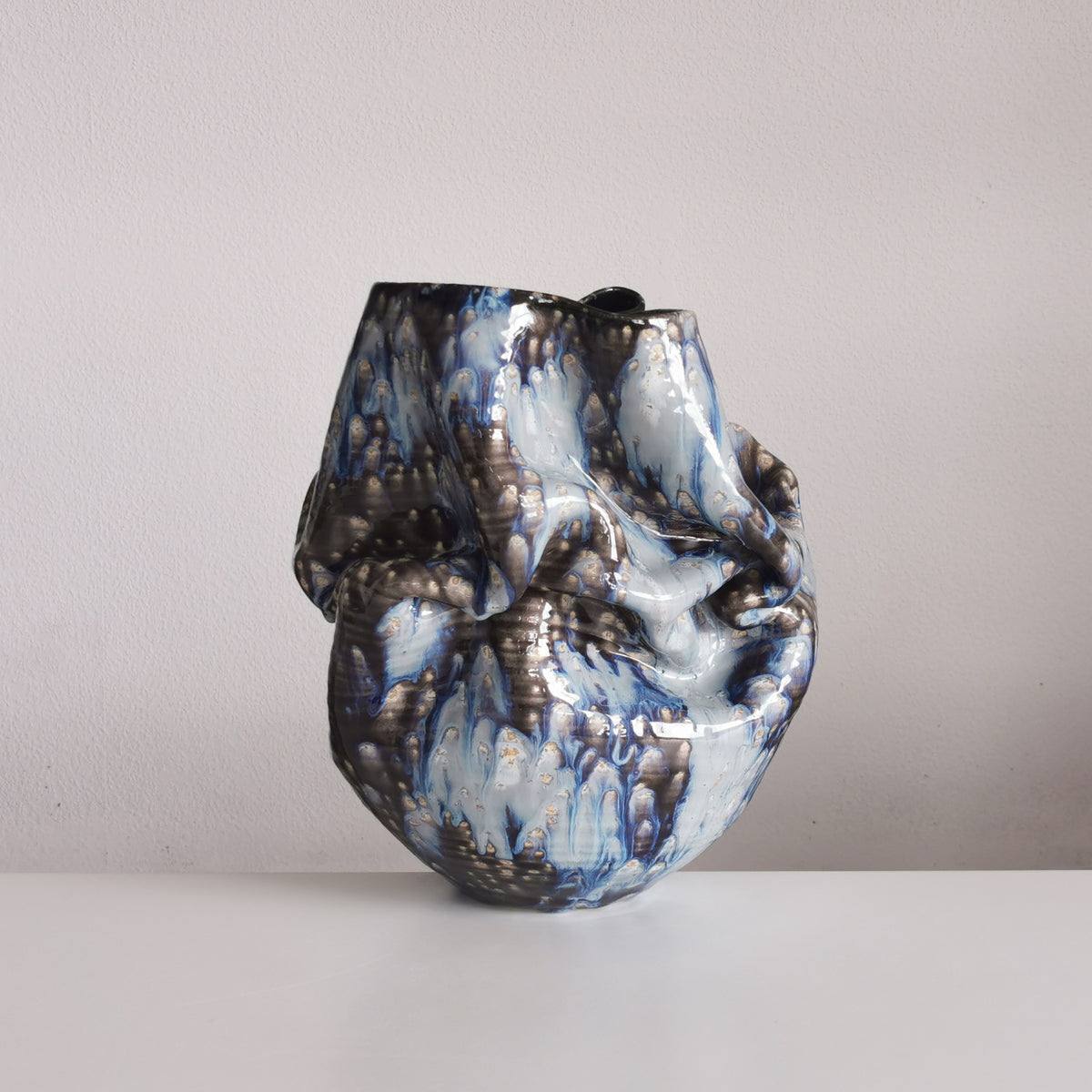 Undulating Form Galaxy Blue Glaze, Unique Ceramic Sculpture Vessel N.78, Objet d'Art