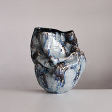 Undulating Form Galaxy Blue Glaze, Unique Ceramic Sculpture Vessel N.78, Objet d'Art