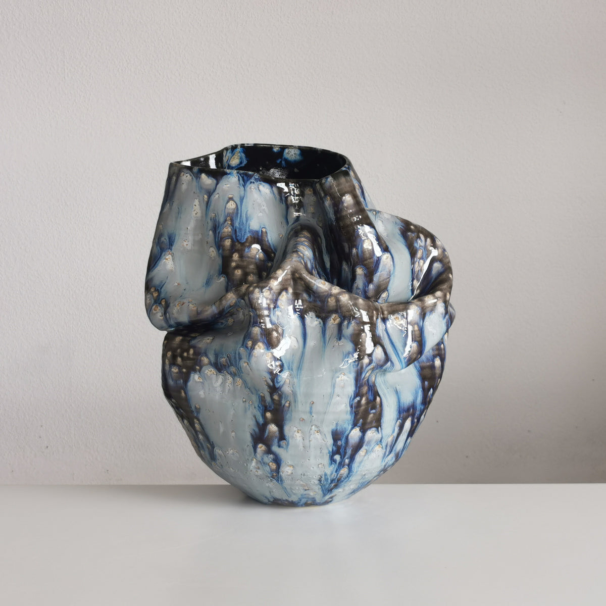 Undulating Form Galaxy Blue Glaze, Unique Ceramic Sculpture Vessel N.78, Objet d'Art