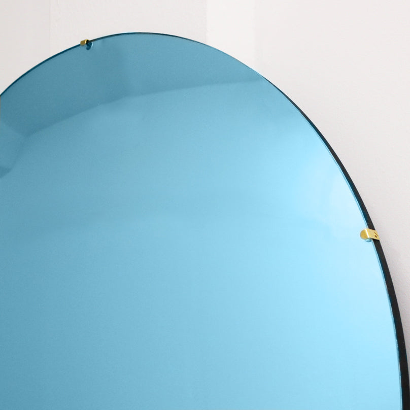 Orbis™ Round Blue Tinted Modern Convex Frameless Mirror
